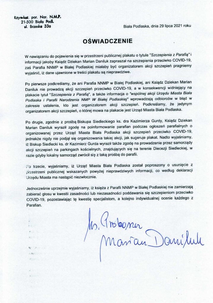 oświadczenie ks. Daniluka