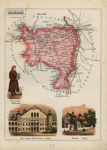 1907 Mapka powiatu bialskiego strój regionalny były zamek Radziwiłłów i kościół w Białej Podlaskiej